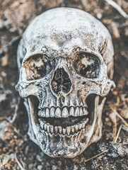 Detailed Human Skull with Eye Socket on Ground Background for Artistic Exploration