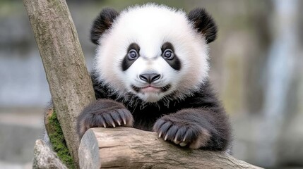 Obraz premium Adorable baby panda resting on branch