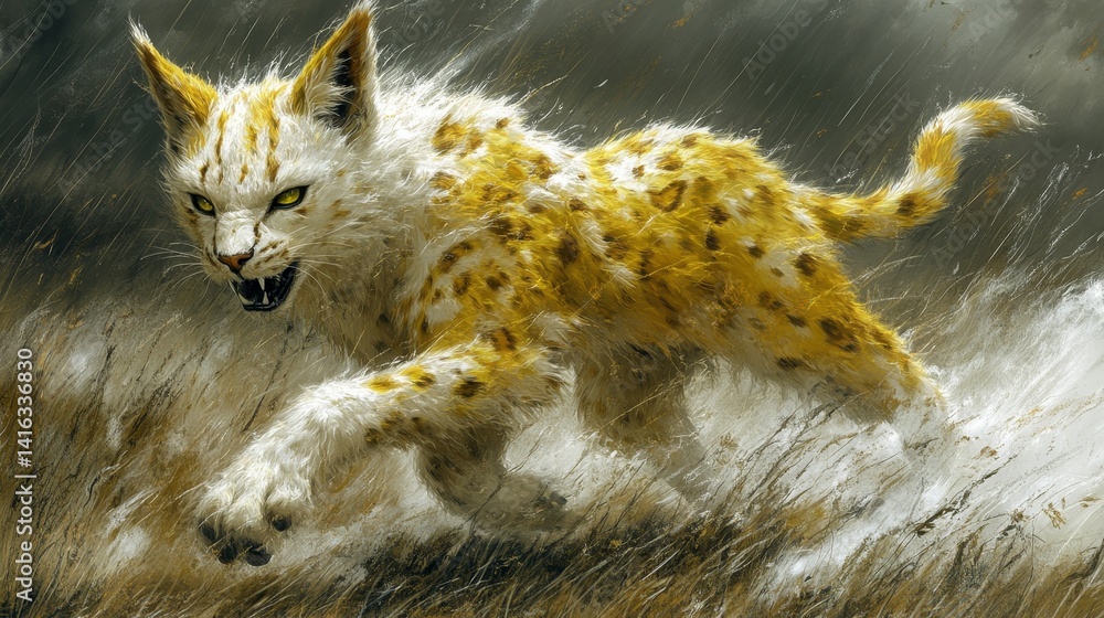 Poster dynamic feline power captured in a stylized digital rendering evoking speed and ferocity with an exp