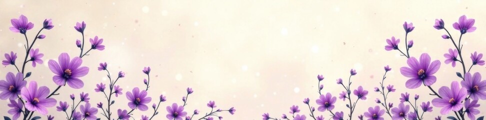 Obraz premium Purple floral vine-like patterns on a muted cream background, nature-inspired, botanical print