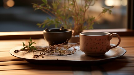 Tatami Room Corner with Spices Around the Teacup