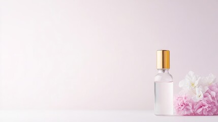 Naklejka premium Delicate fragrance bottle with soft pink flowers