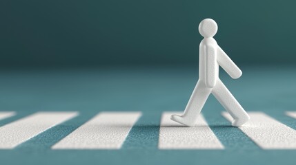 3D Pedestrian Icon Walking on Crosswalk in Soft Pastel Tones for Design Projects
