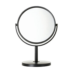 Black round vanity mirror on stand