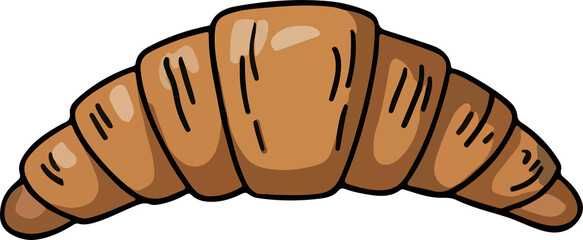 A simple, flat illustration of a golden brown croissant with visible layers. Classic pastry and breakfast food design.
