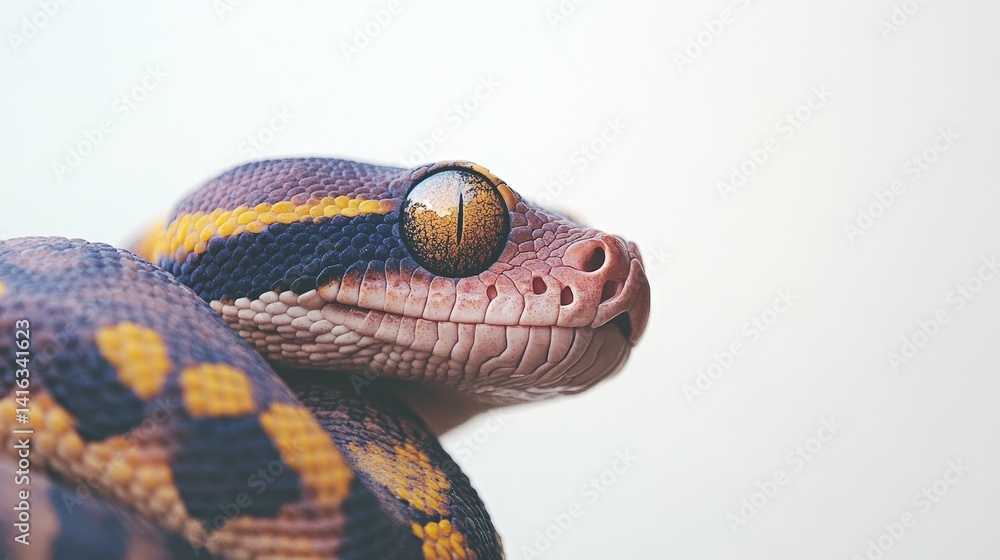 Poster detailed shot of a ringed python's head showcasing its unique scales and eye structure set against a