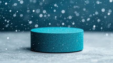 Round Podium Surrounded by Cascading Snowflakes in a Tranquil Scene