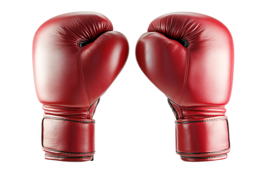 A pair of crimson boxing gloves ready for the ultimate showdown, promising intense action and unwavering determination against a stark white background.