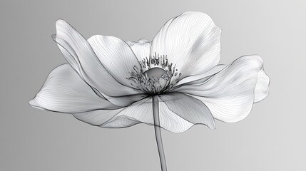 Abstract Flower Art with Delicate Line Details on Gray Background
