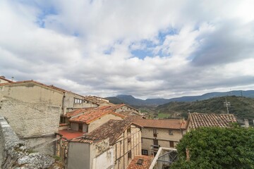 Views of the medieval village of Frias from the castle with the mountains in the background.