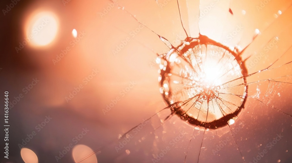 Poster a close-up view of shattered glass captures sunlight, creating a stunning interplay of light and for