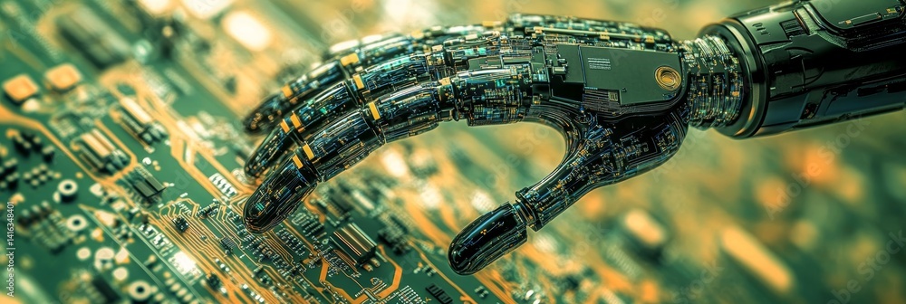 Poster robotic hand precision placement on circuit board with simplified background