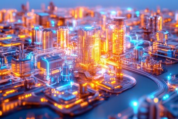 Fototapeta premium Futuristic Cityscape: A Digital Metropolis Illuminated
