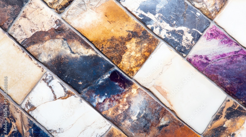 Aufkleber various stone tiles showcase rich colors and textures, creating a visually appealing diagonal layout