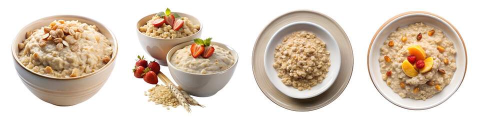 Oatmeal in the plate on transparent background.