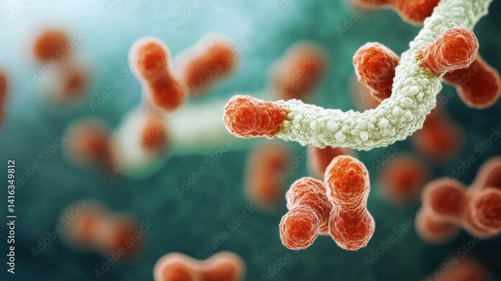 Aufkleber close-up view of microbial structures revealing intricate cellular details and interactions among va