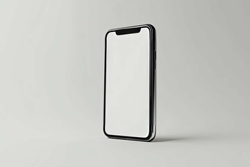 A modern black smartphone displaying a blank white screen on a table