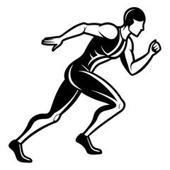 Line art vector silhouette of a track runner in full stride, with clean lines showing the form and posture