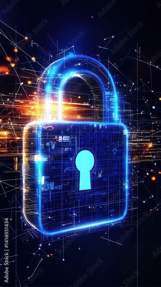 Aufkleber a glowing blue digital padlock surrounded by abstract data streams, symbolizing cybersecurity and da
