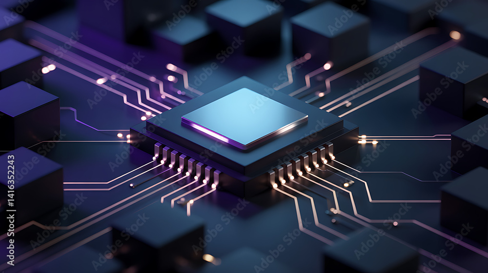 Poster abstract motherboard circuitry connection with processor, nanotechnology, artificial intelligence an