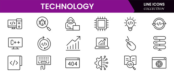 Technology line icons collection. Thin outline icons pack. UI icon collection. A set of line web pictograms. Vector illustration web line icon collection
