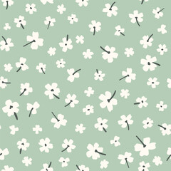 Groovy botanical vector seamless pattern. Cute hand drawn ditsy all over surface print. Nostalgic doll style retro background.