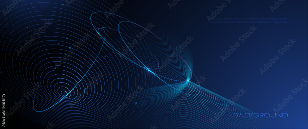 Poster Vector abstract dynamic geometric shape, wave flow line, light effect and texture on blue gradient color for wallpaper, template banner. Illustration modern graphic design for futuristic background