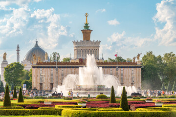 Stone Flower fountain and pavilion Ukraine in Exhibition of economic achievements, VDNKh, Moscow,...