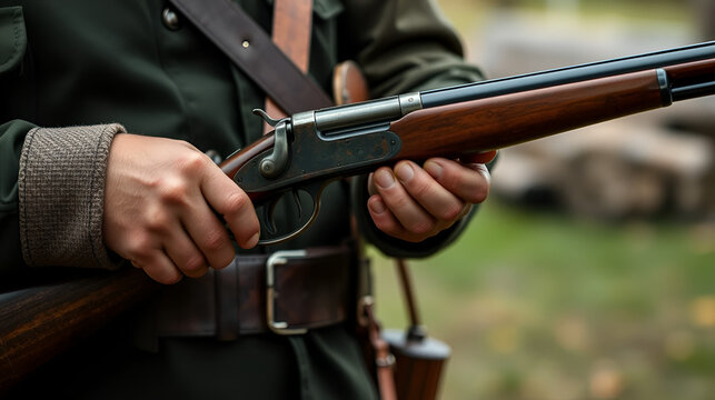 Holding a matchlock musket