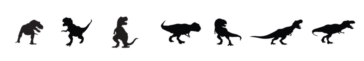 A vector collection of Tyrannosaurus rex silhouettes for artwork compositions