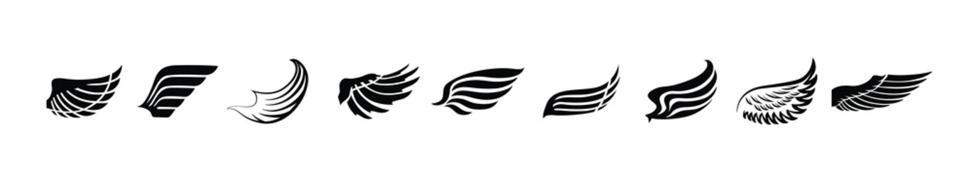 Abstract feather wings icons set