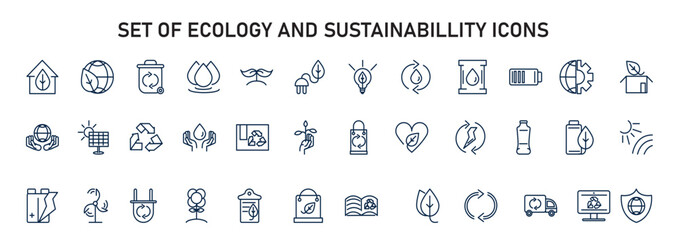 Ecology and sustainability line icon set