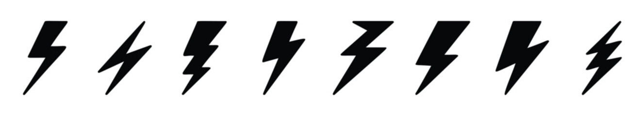 Set of black silhouettes of lightning