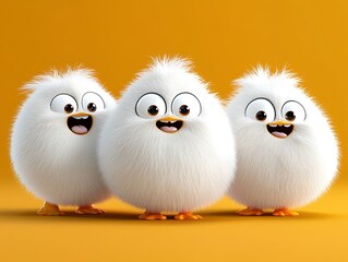 Obraz premium Three adorable yetis in front row playful scene whimsical environment cute concept