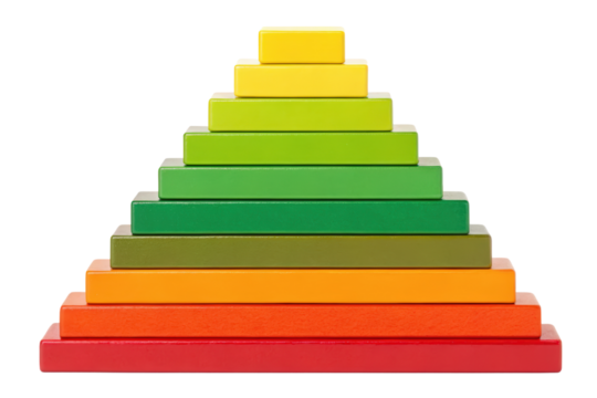 Stacking toy with vibrant colored blocks in layers isolated with transparent background