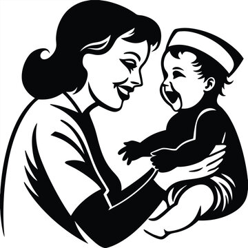 recommend clip art: Happy Mother and Baby Illustration Black and White