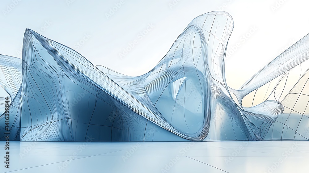 Poster abstract structure with curved lines and modern design in blue tones