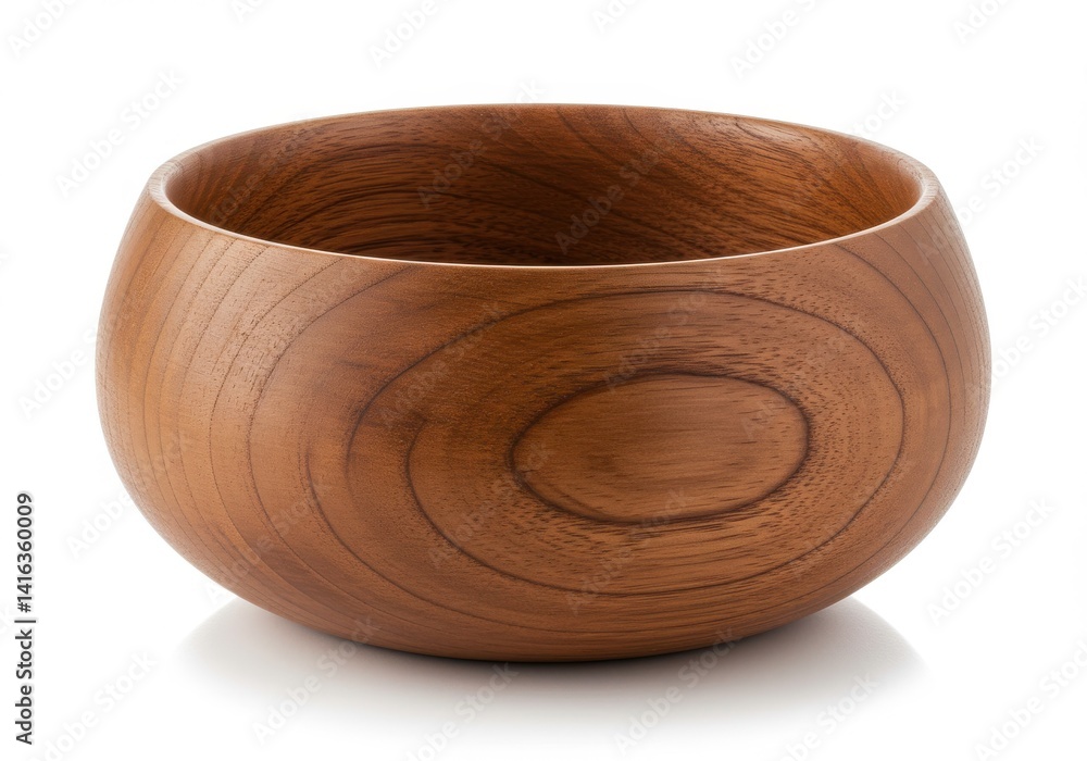 Poster a simple wooden bowl with visible grain patterns sits on a white surface casting a subtle shadow bel