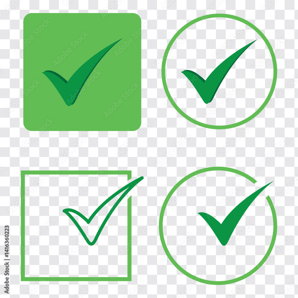 Aufkleber green tick mark icon. test question. checkmark cross on white background. isolated vector sign symbo