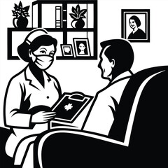 Nurse in Mask Discussing Medical Records with Patient