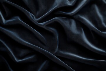 Fototapeta premium Mysterious Dark Velvet: A close-up view captures the luxurious folds and soft sheen of a black velvet fabric. The texture, light, and shadows create a sense of opulence and depth.