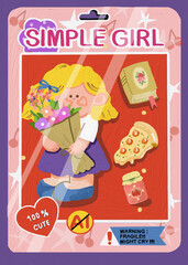 Model 3D cute drawn and calligraphy, simple girl 