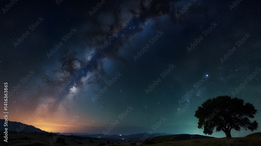 Wall mural beautiful starry night sky with milky way galaxy visible