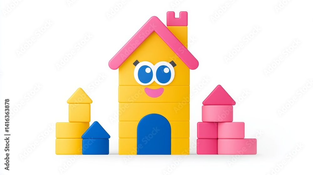 Aufkleber joyful construction building blocks castle with happy face design for playful learning and creative 