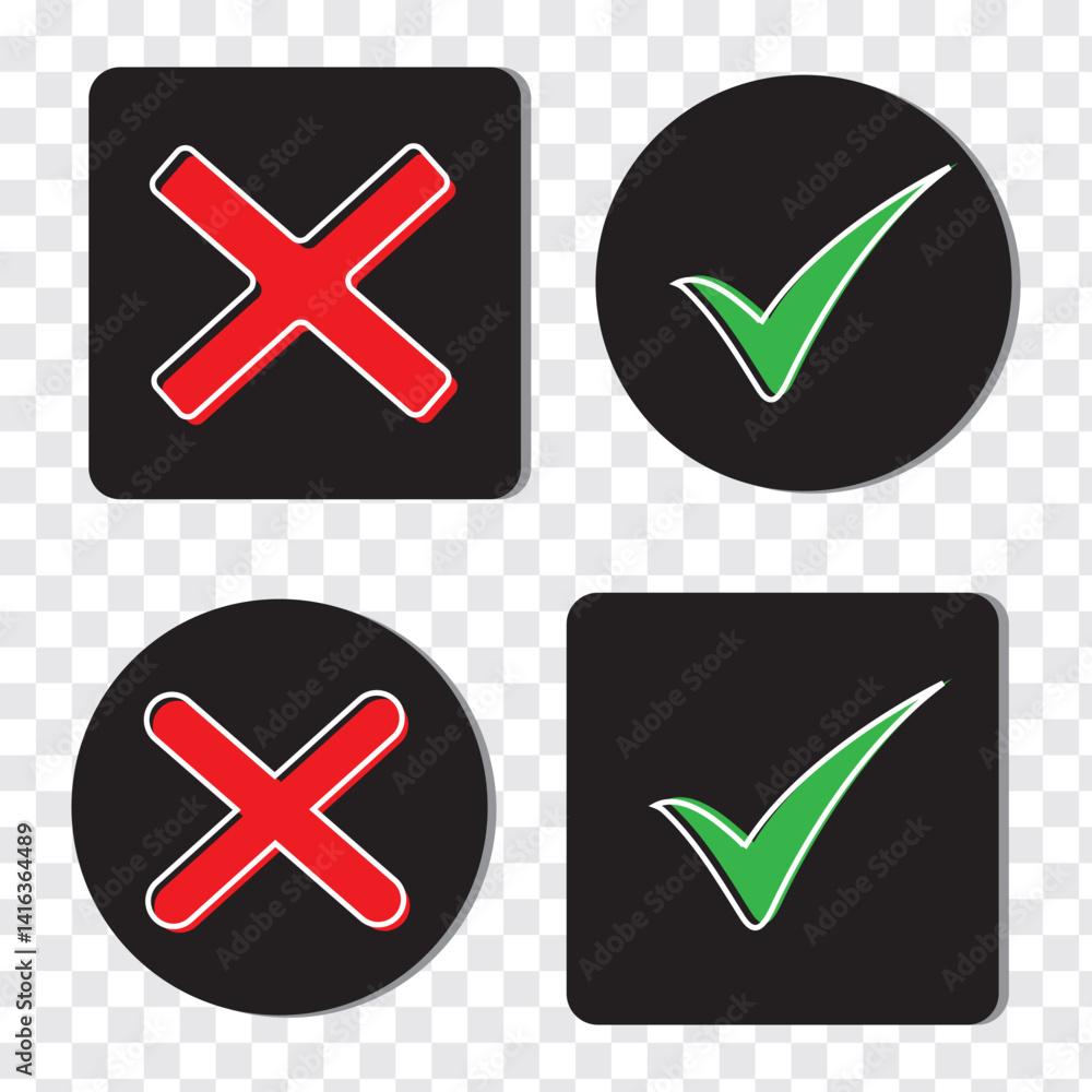 Poster green tick mark icon. test question. checkmark cross on white background. isolated vector sign symbo