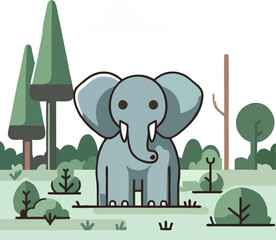Cute Elephant in a Cartoon Forest vector