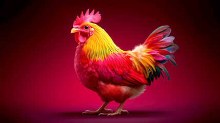 Fototapeta premium Colorful rooster showcasing vibrant feathers and unique charm.