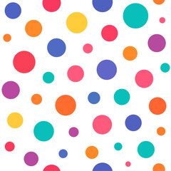 Seamless Colorful Polka Dot Vector Pattern on White Background