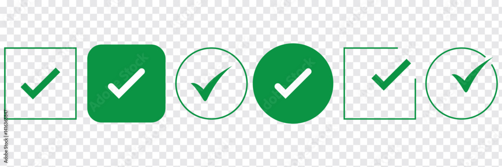 Poster green tick mark icon and red wrong mark icon. green tick and red cross checkmarks in circle flat ico