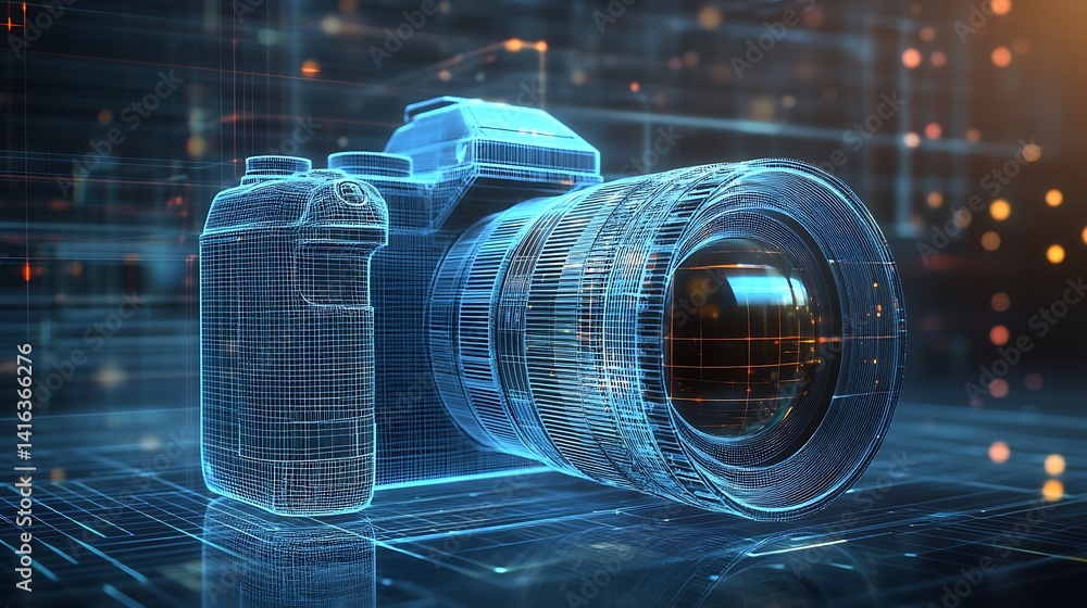Poster camera wireframe digital technology concept visualization